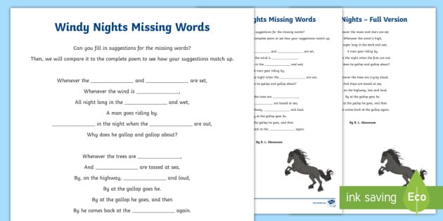 Missing Words Worksheet  Worksheet To Support Teaching On Windy