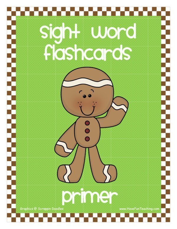 Primer Gingerbread Theme Sight Words Flash Cards