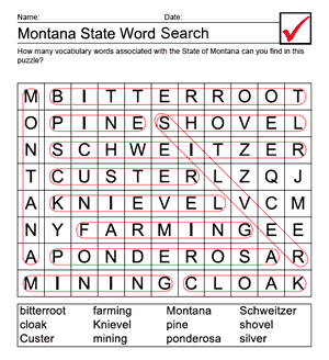 Printable Montana Word Search Answer Sheet