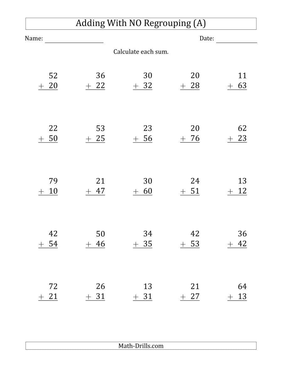 Double Digit Addition Without Regrouping Worksheets