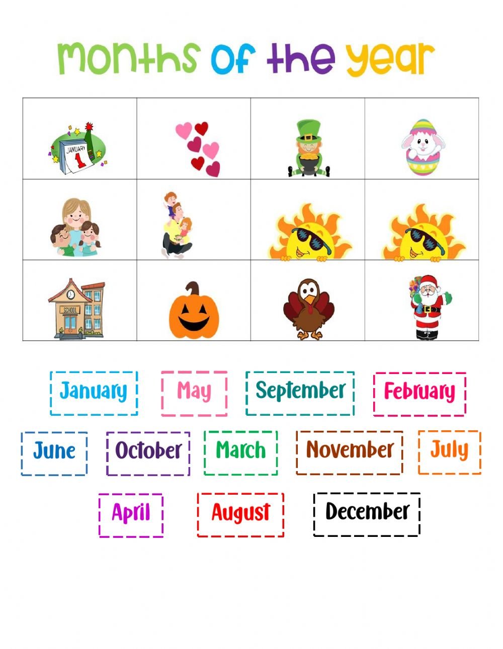Months of the year worksheet for Grade 1