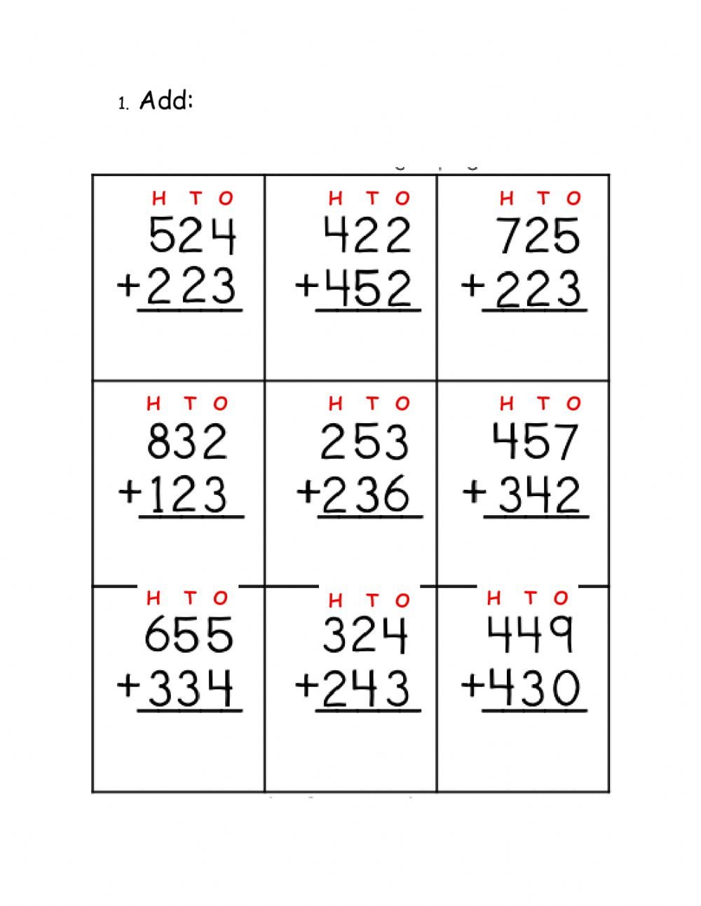 Addition Without Regrouping With 3 Digits. Worksheet