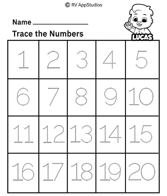 Free Printable Worksheets for Kids - Tracing Numbers 1-20 ...