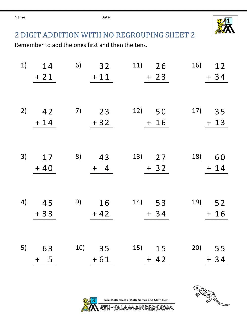 Addition Worksheets For Grade 2 No Regrouping - A ...