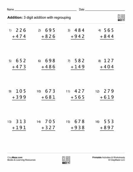 3 digit addition worksheet with regrouping (Set 3 ...