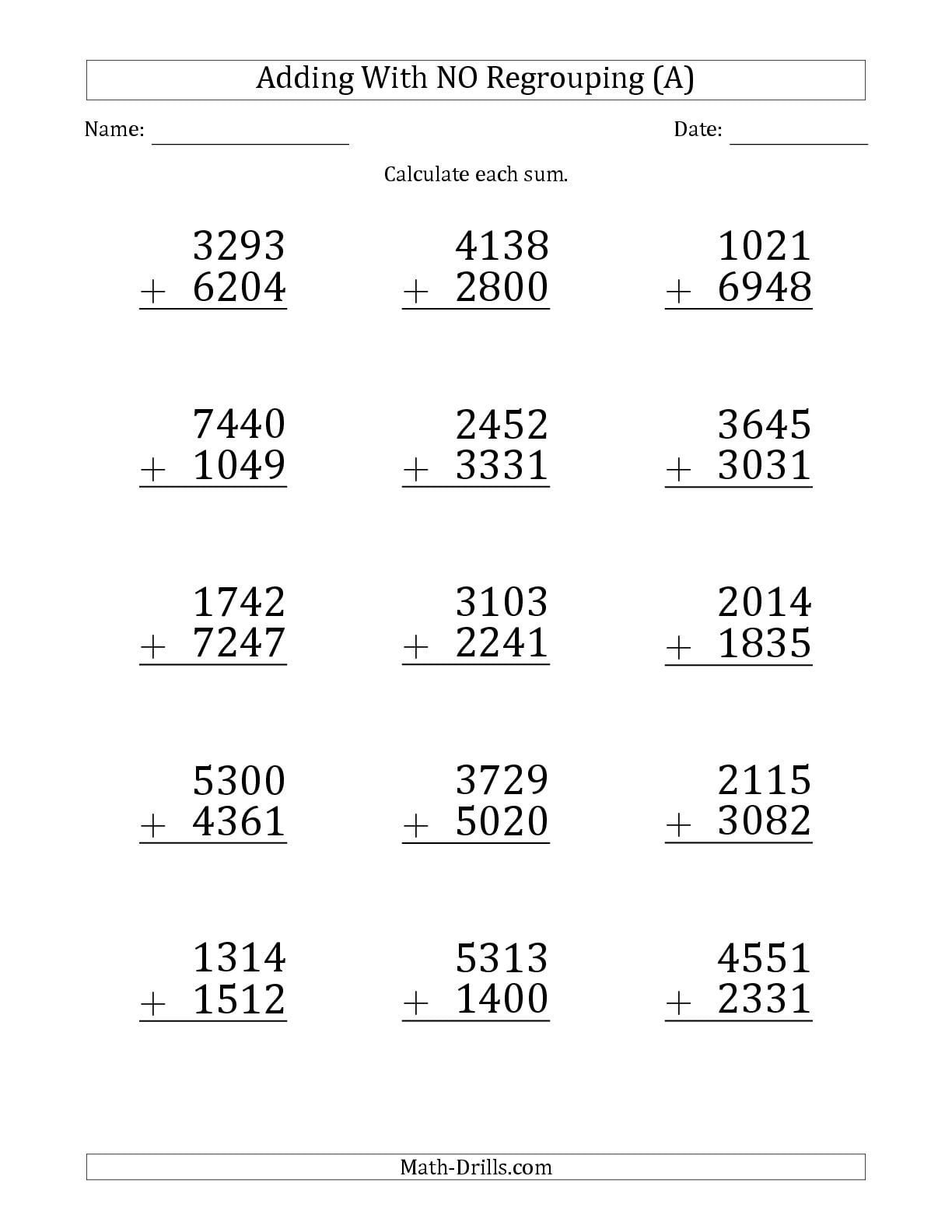 Digit Addition Without Regrouping Worksheets