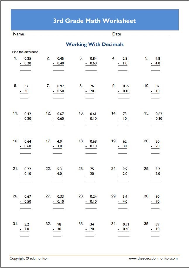 Downloadable 3rd Grade Math Worksheets - EduMonitor