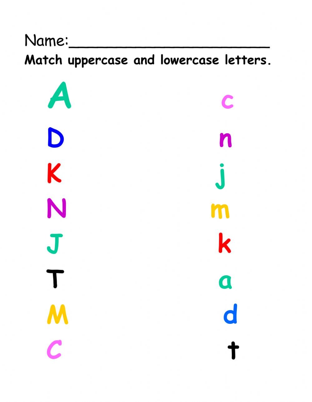 Match Uppercase and Lowercase Letters worksheet