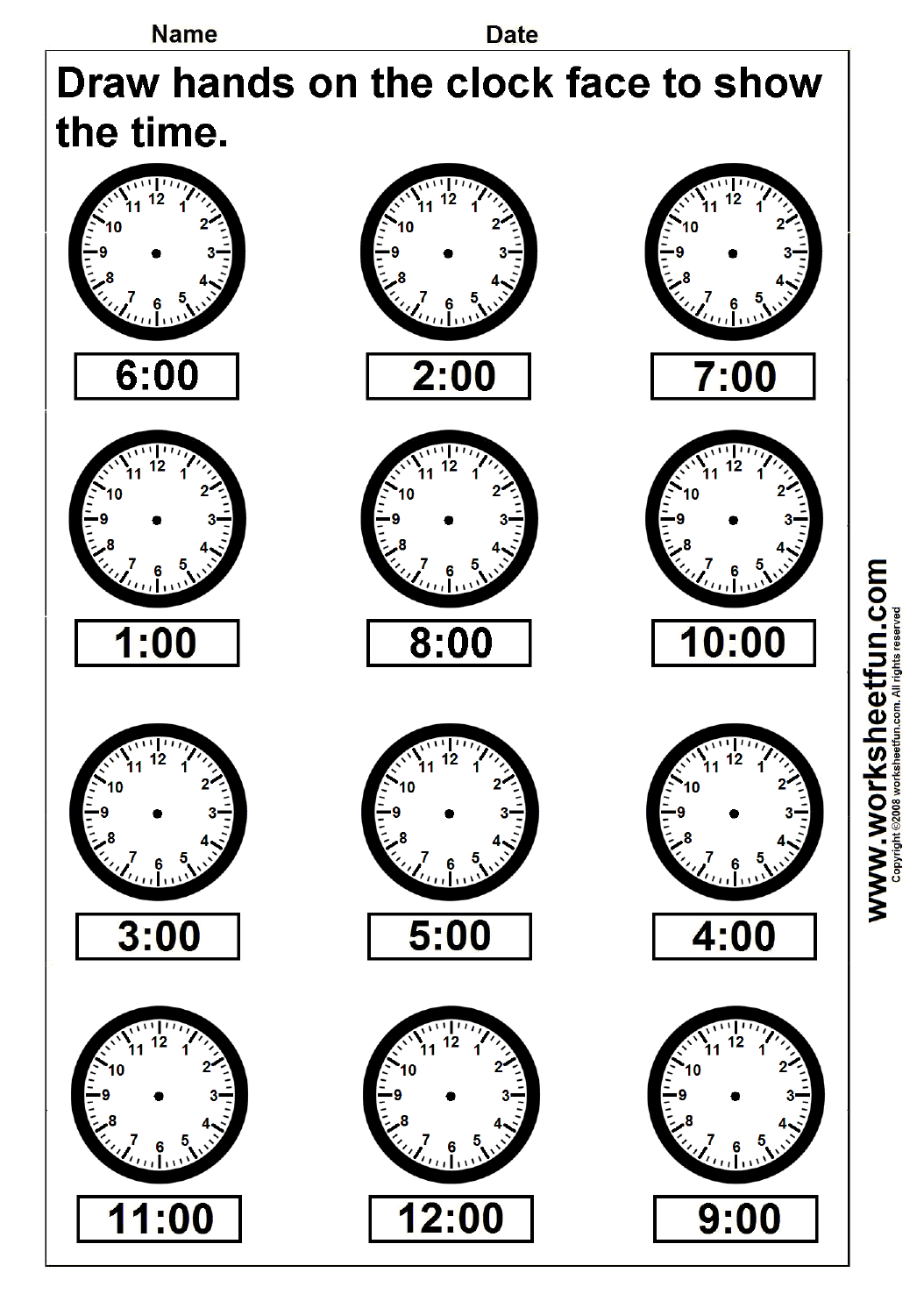 Time – Draw hands on the clock face – 4 Worksheets | Time ...