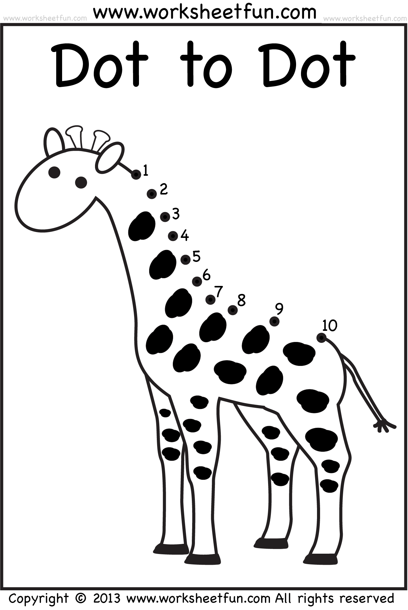 Dot To Dot – Numbers 1-10 – Eight Worksheets – Banana