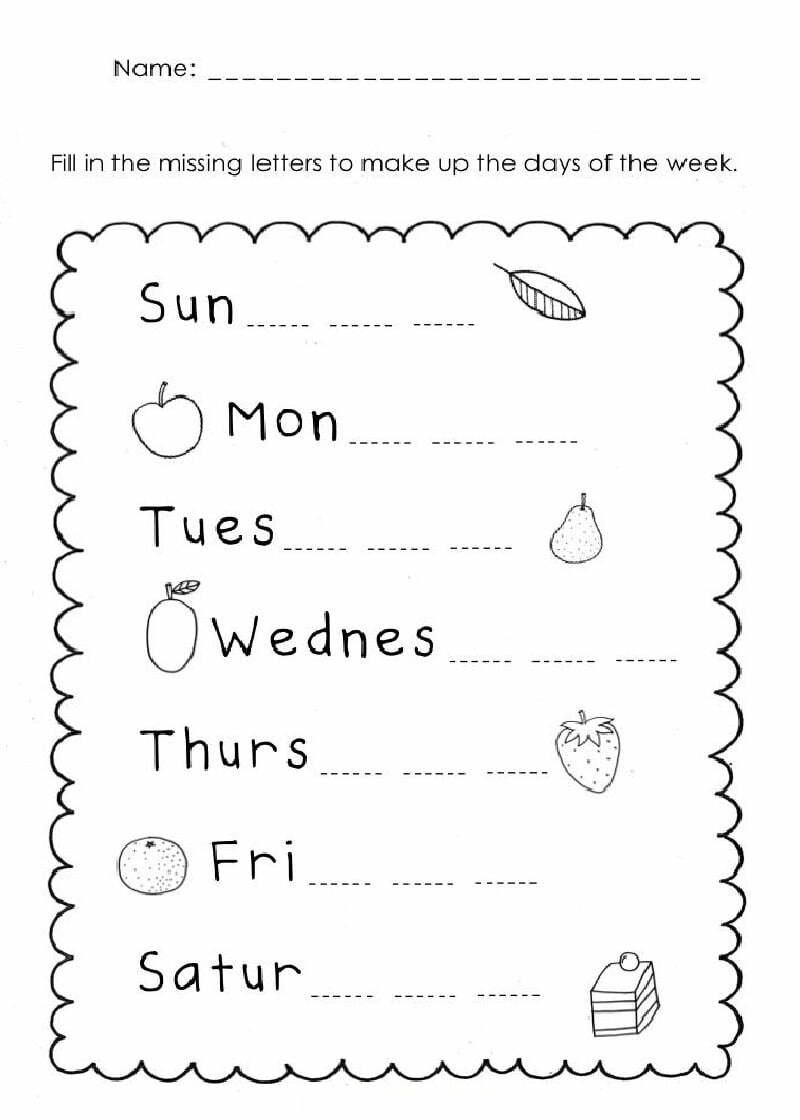 Printable Free Days Of The Week Worksheets