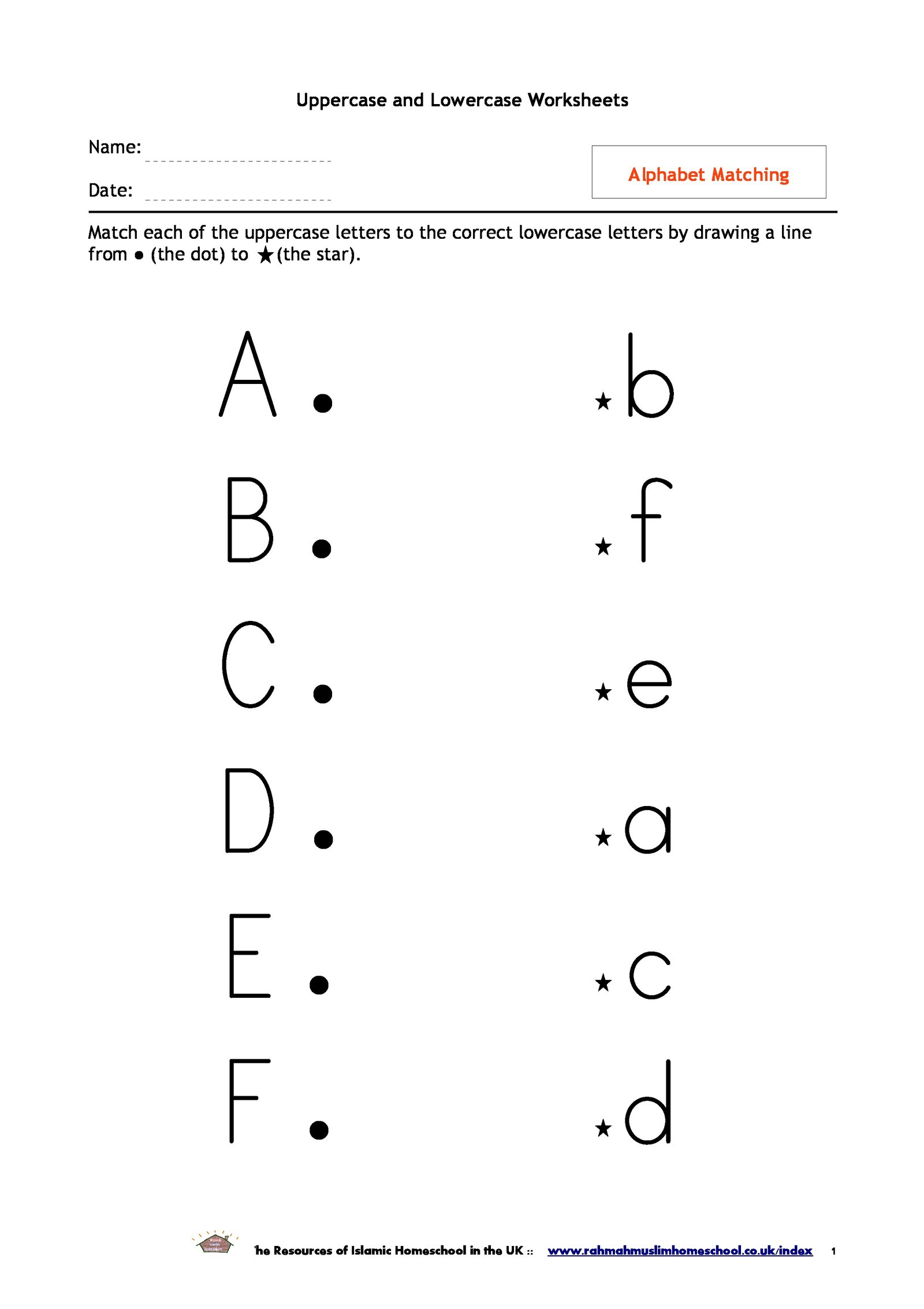 Alphabet Matching Worksheets | The Resources of Islamic ...
