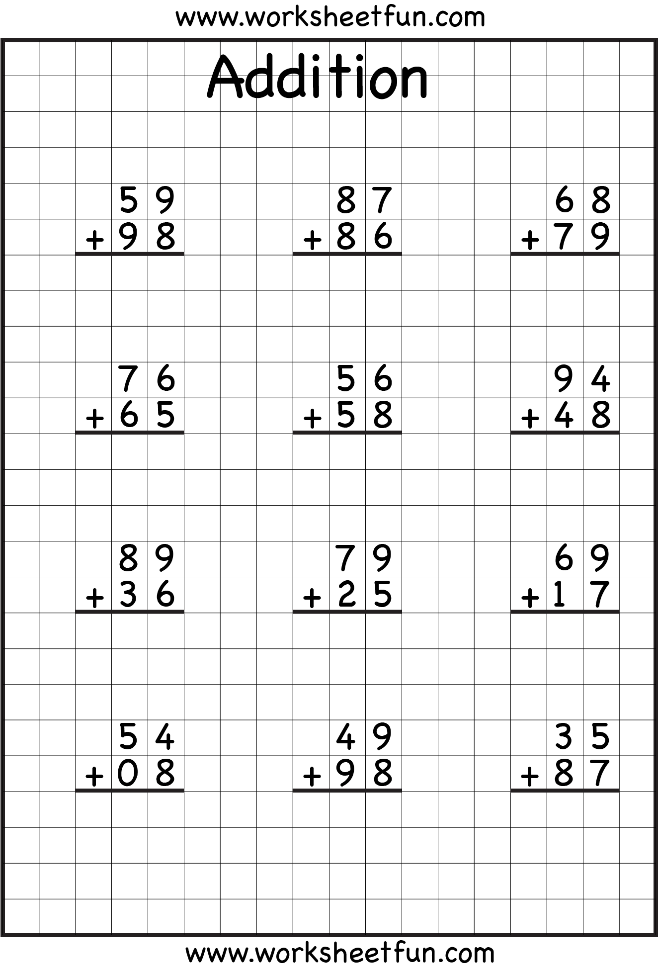 Digit Addition With Regrouping – Carrying – 5 Worksheets