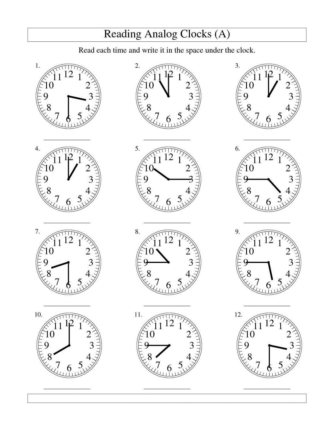 Clock Face Worksheets to Print | Activity Shelter