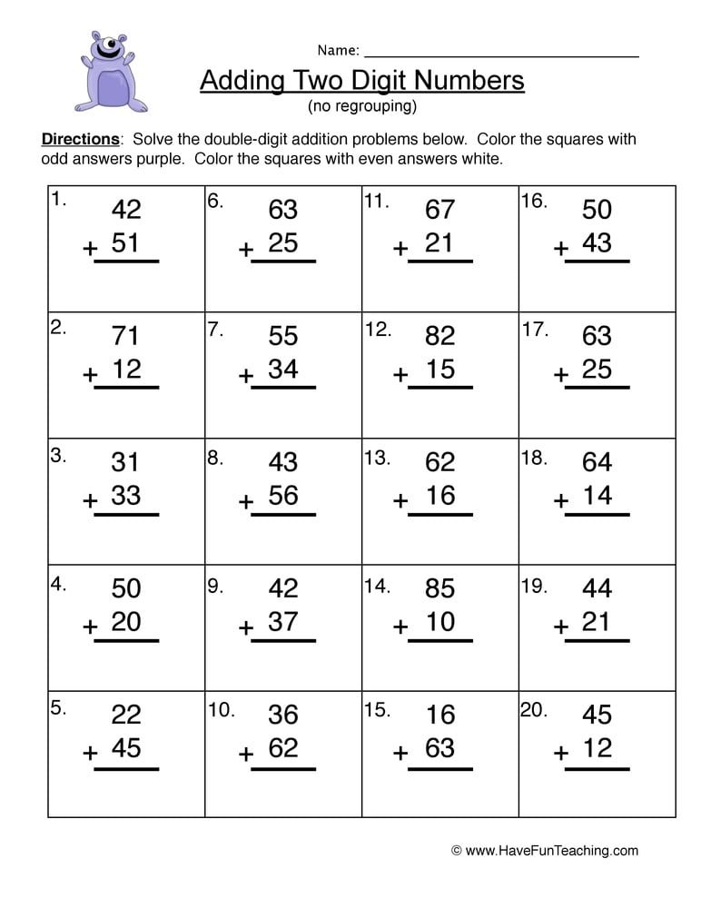 Double Digit Adding Without Regrouping Worksheet • Have