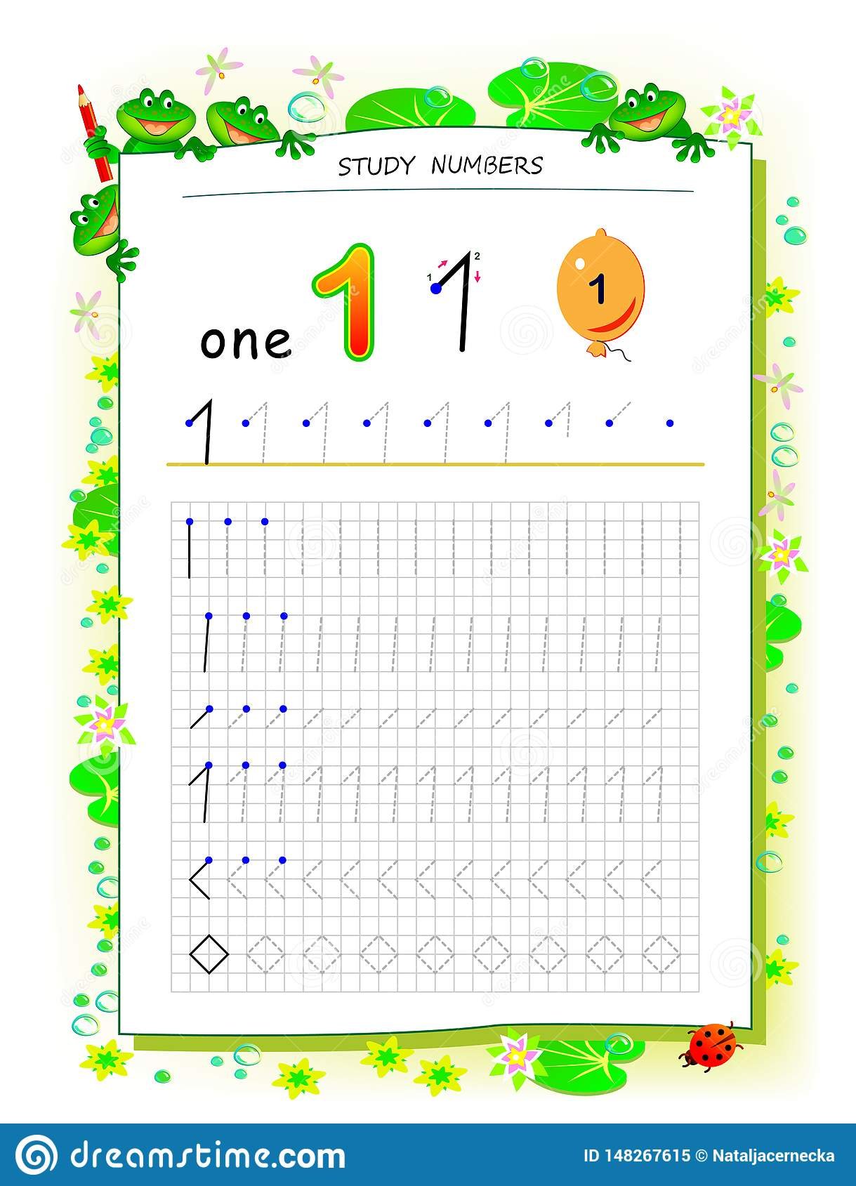 Educational Page On Square Paper For Kids With Number  Printable