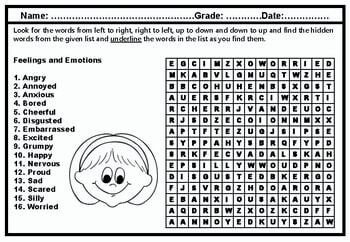 Feelings And Emotions  Word Search Puzzle Worksheet  Distance