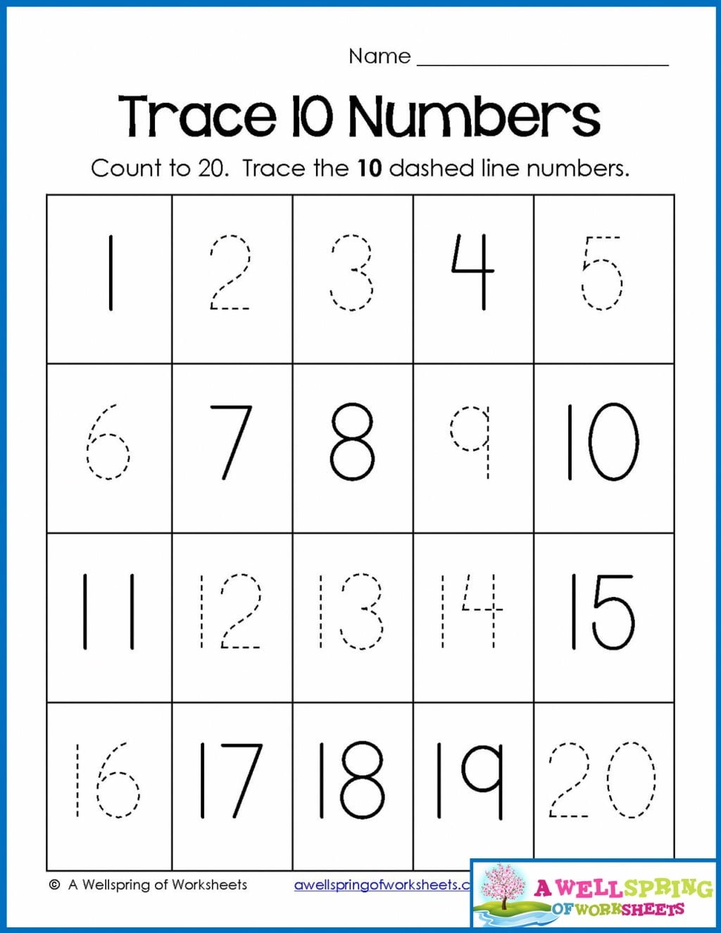 Number Tracing Worksheets 1-20 Pdf Free | NumbersWorksheet.com