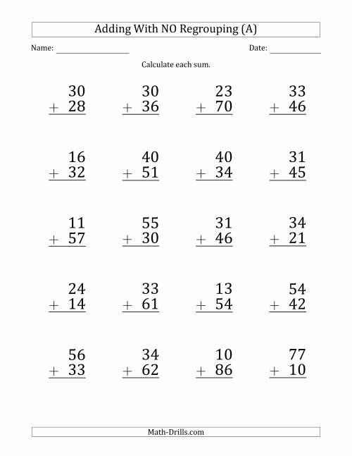2 digit addition no regrouping free worksheets