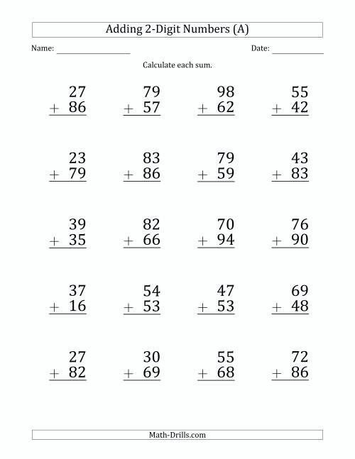 Large Print 2-Digit Plus 2-Digit Addition with SOME ...