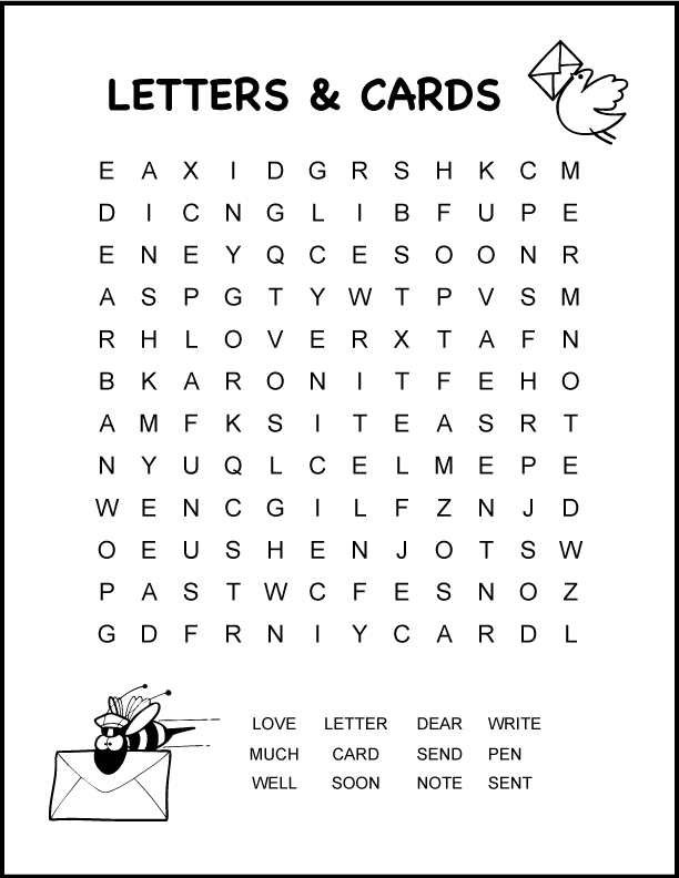 Letter Writing   Cards Word Search