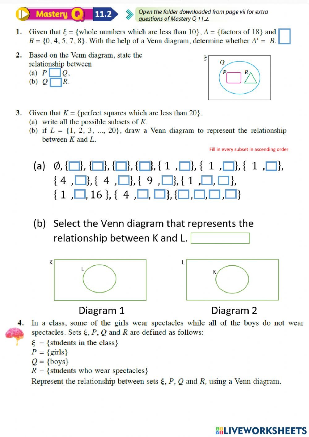 Mastery Questions Worksheet