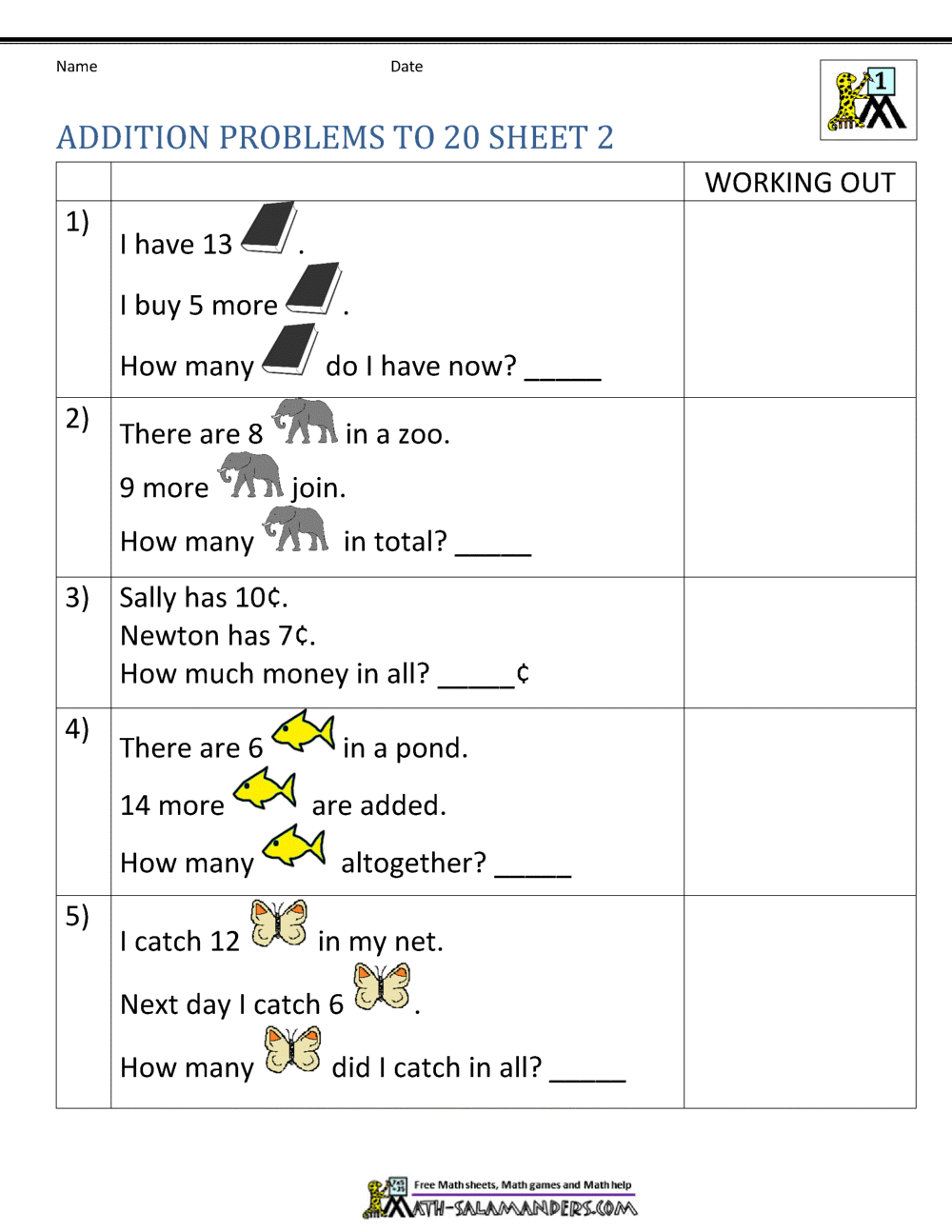 Free Math Worksheets For 1st Grade Word Problems ...