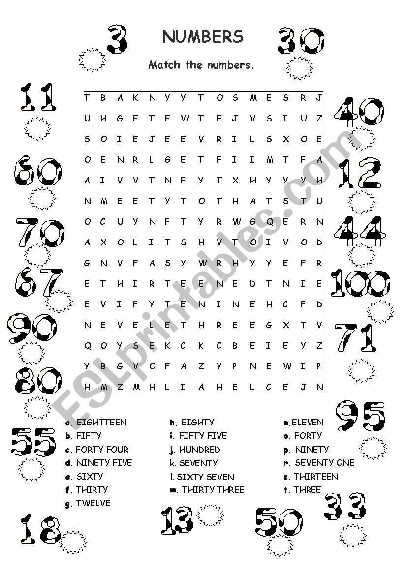 Numbers Worksheets 1-100 In English
