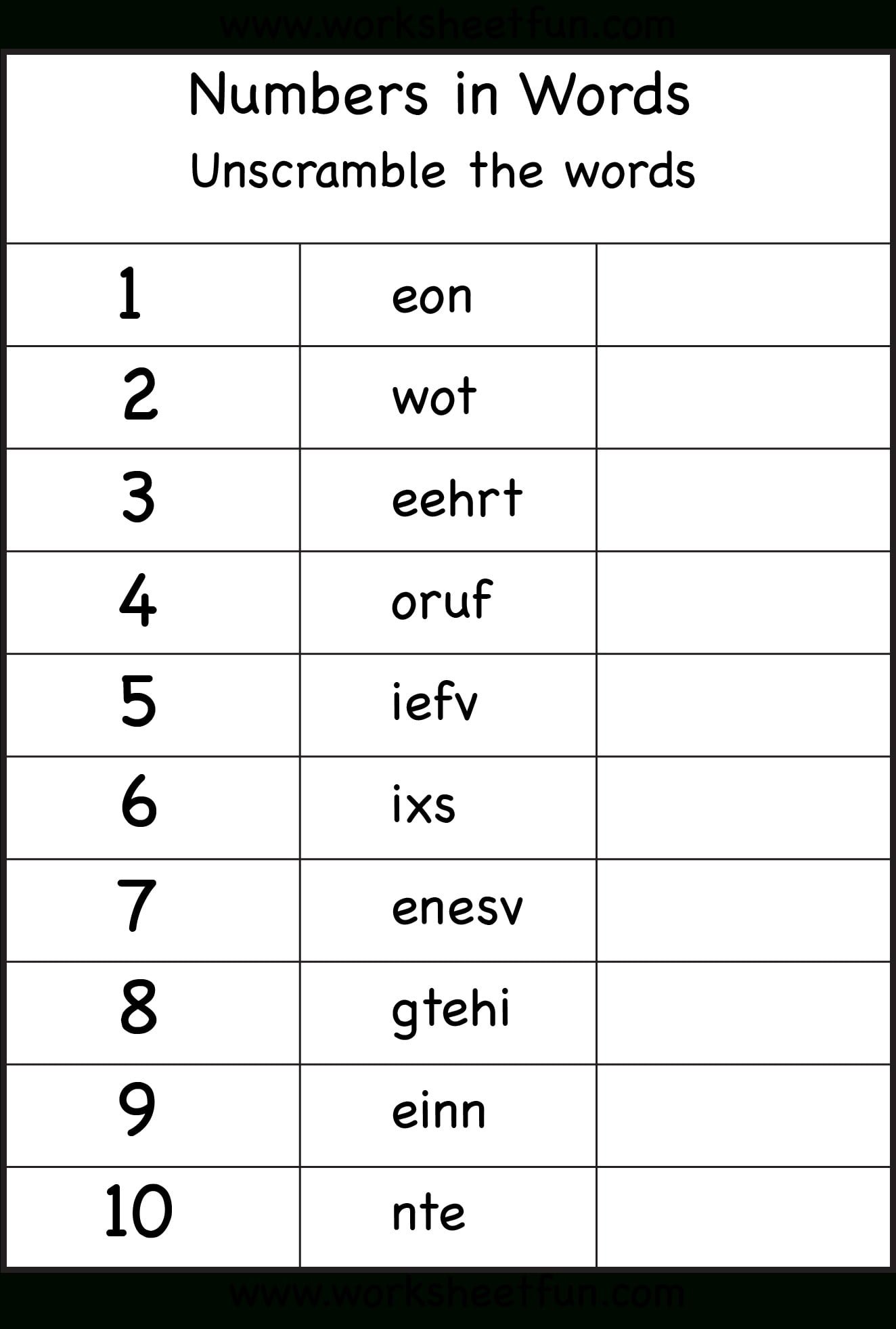 Number Words Spelling Worksheet