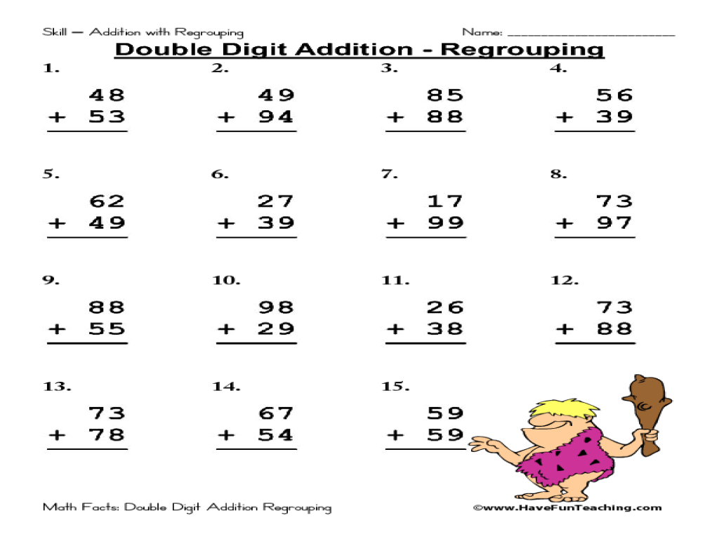 Double Digit Addition - Regrouping Worksheet for 2nd - 3rd ...