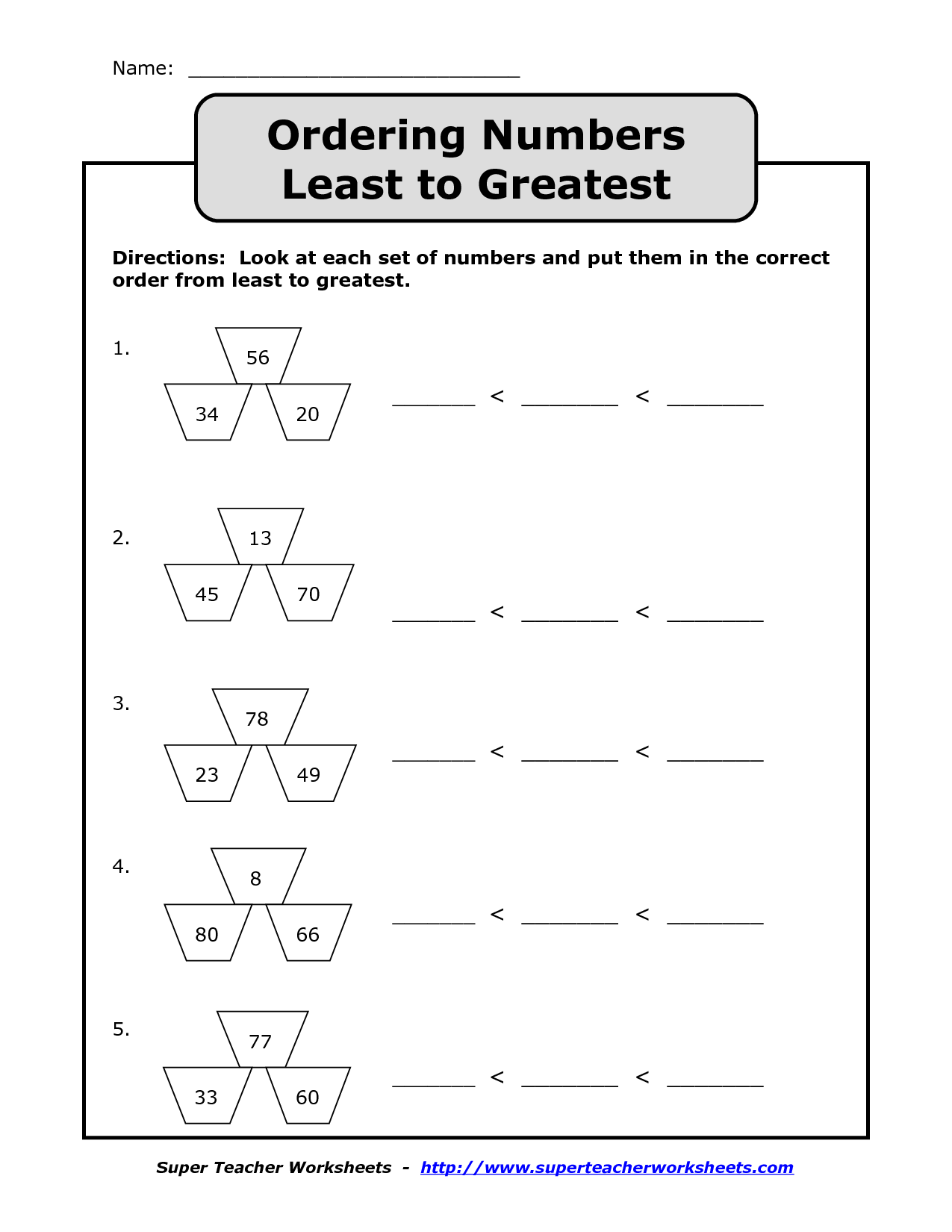 Ordering Numbers From Least To Greatest Worksheets 5