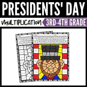 Presidents Day Math Multiplication Color By Number Worksheets By