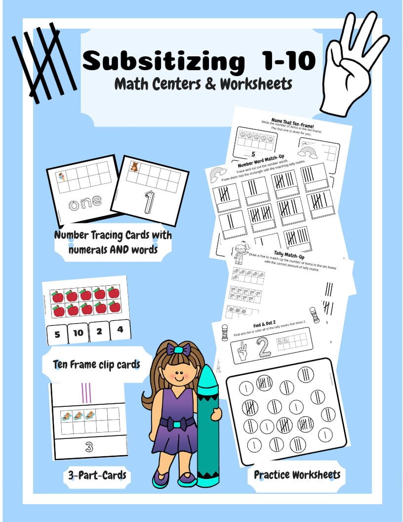 Printable Math Center Subsitizing And Writing Numbers Ten
