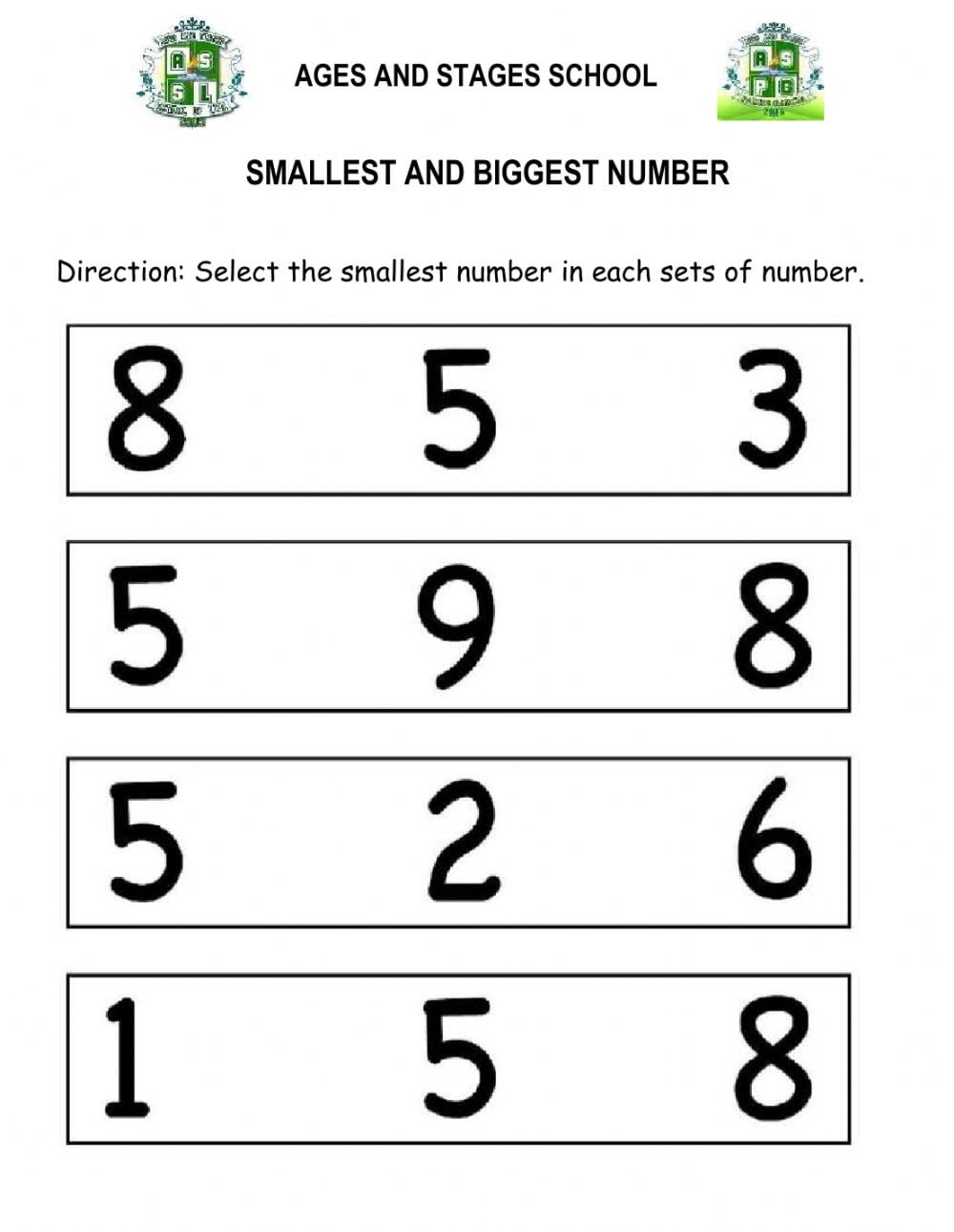 Smallest And Biggest Number Worksheet