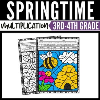 Spring Math Multiplication Color By Number Worksheets Version  By
