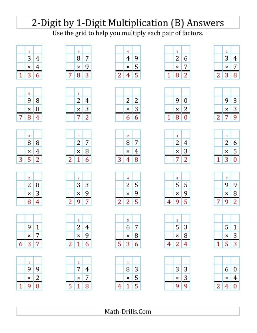 Digit By  Digit Multiplication Worksheets Answers