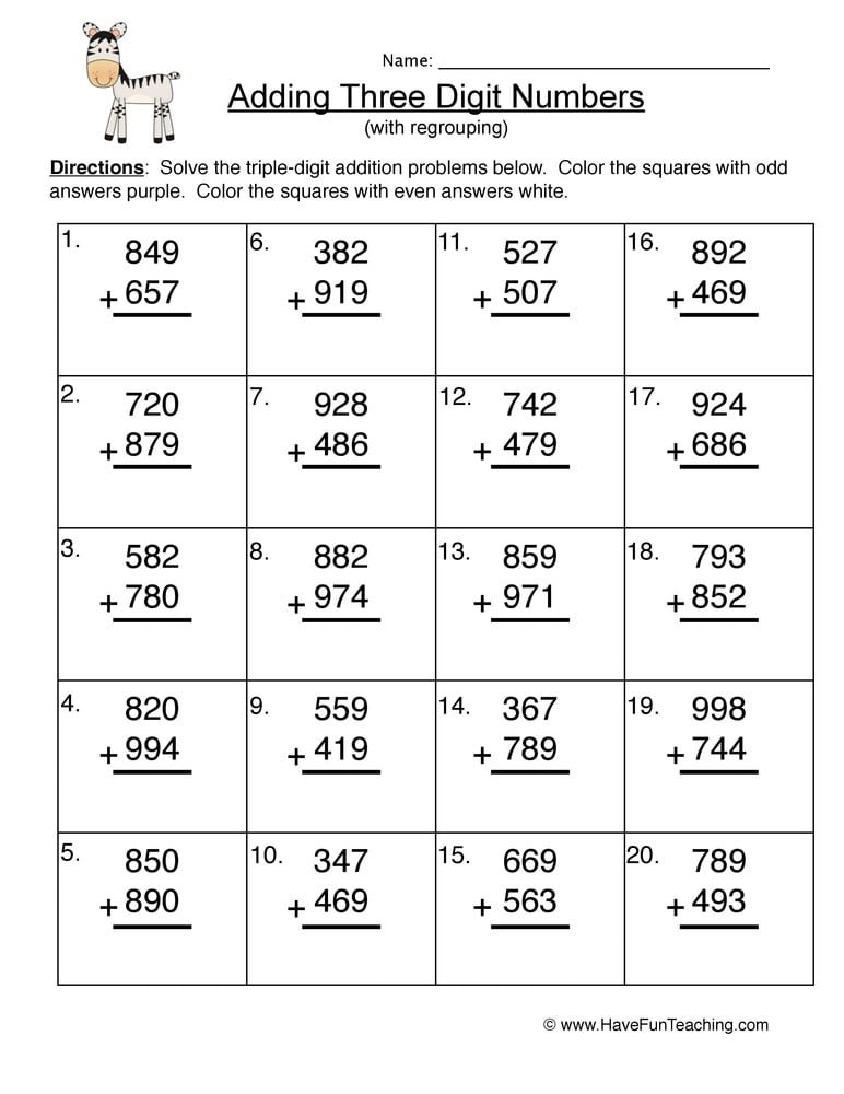 Triple Digit Addition With Regrouping Worksheets WorksheetsCity