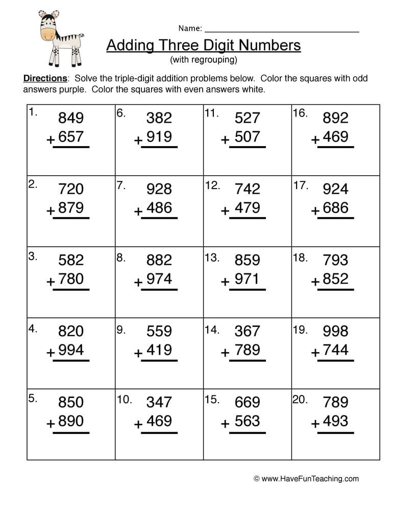 Three Digit Addition And Subtraction Worksheets With ...