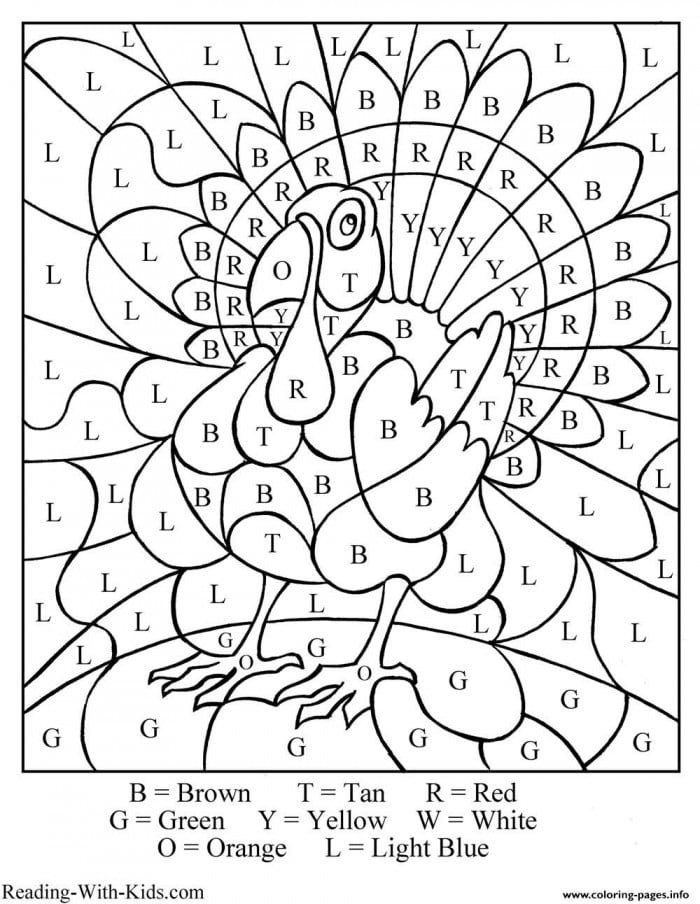 Turkey Color By Number Worksheets