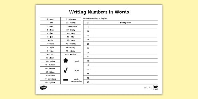 Writing Numbers In Words Worksheet Teacher