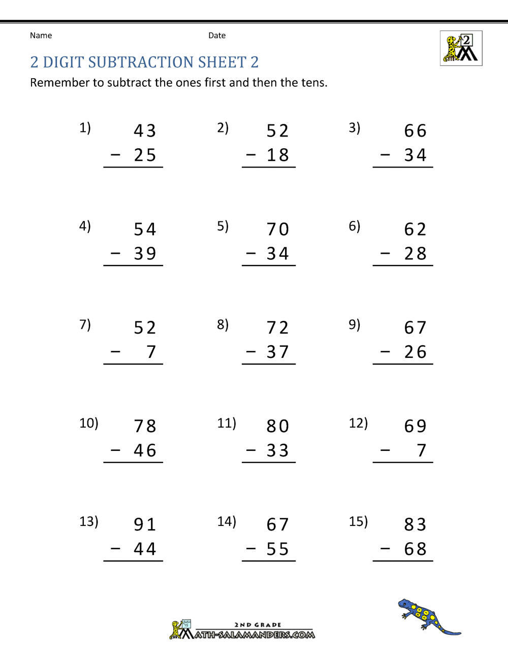 Carolina: Free Printable Subtraction 2nd Grade Math Worksheets