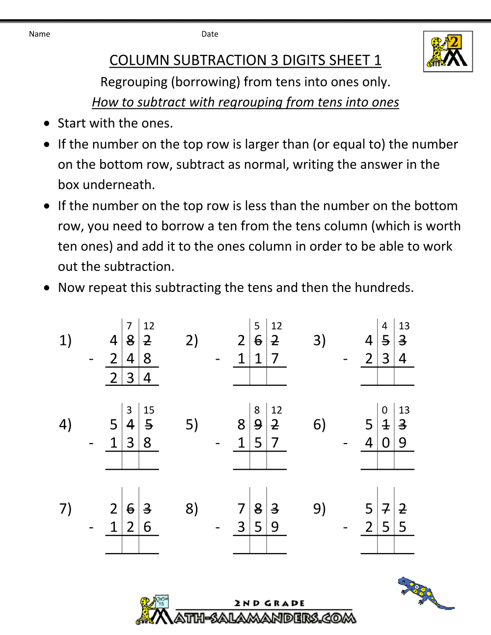 Subtraction With Regrouping 2nd Grade Worksheets 14