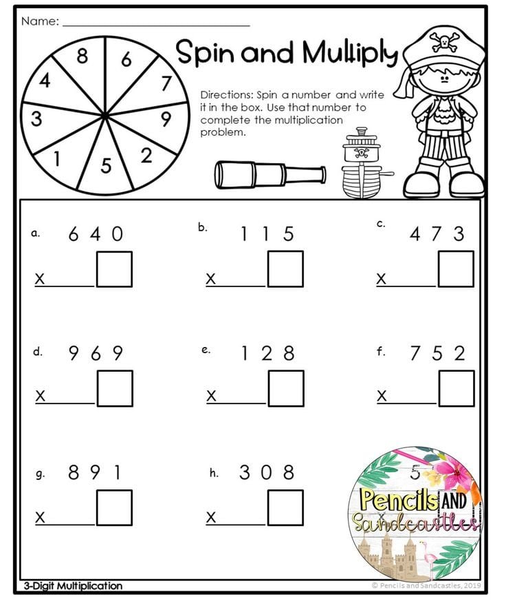 3-Digit By 1 Multiplication Worksheets| Distance Learning