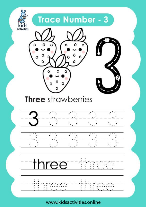 Free! Tracing And Writing Number 3 Worksheet ⋆ Kids Activities