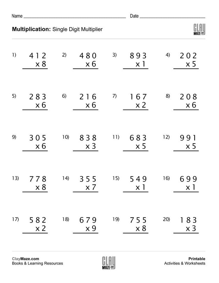 Image Result For 3 Digit By 1 Digit Multiplication