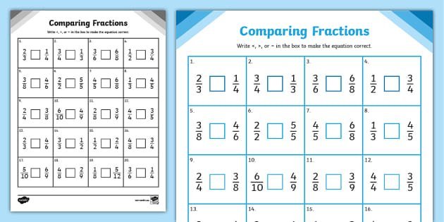 Comparing Fractions With Different Denominators Worksheet