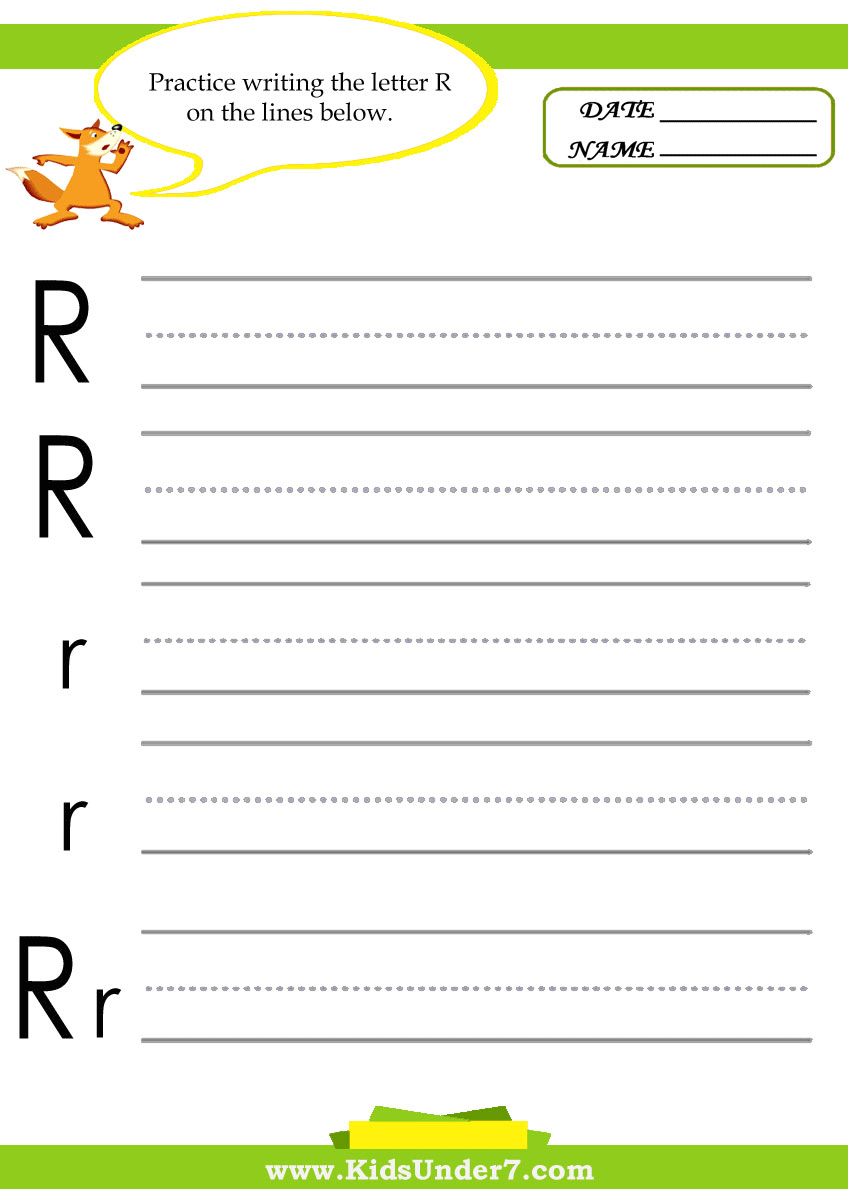 Kids Under  Letter R Practice Writing Worksheet