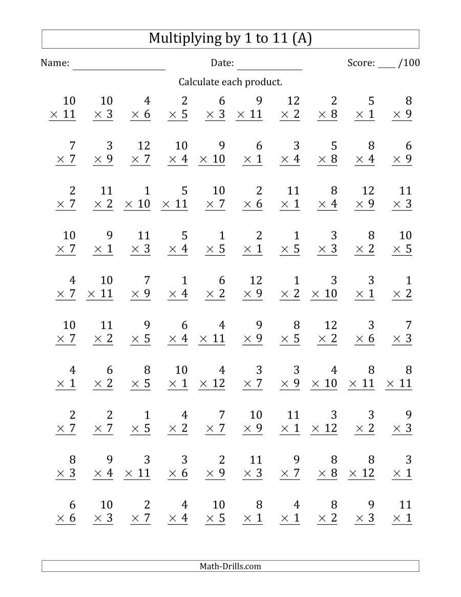 Multiplication Practice Worksheets 1 12