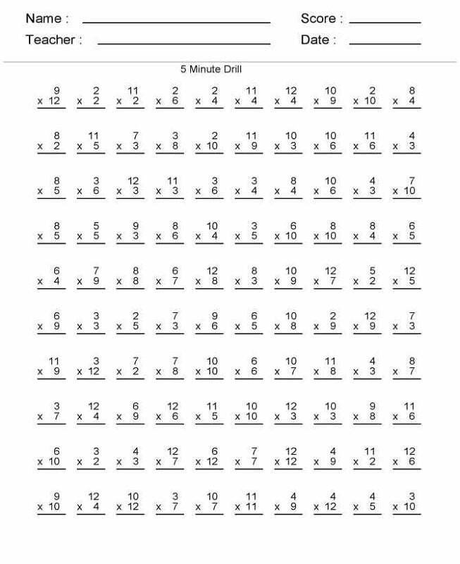 Printable Times Tables Worksheets 1 12