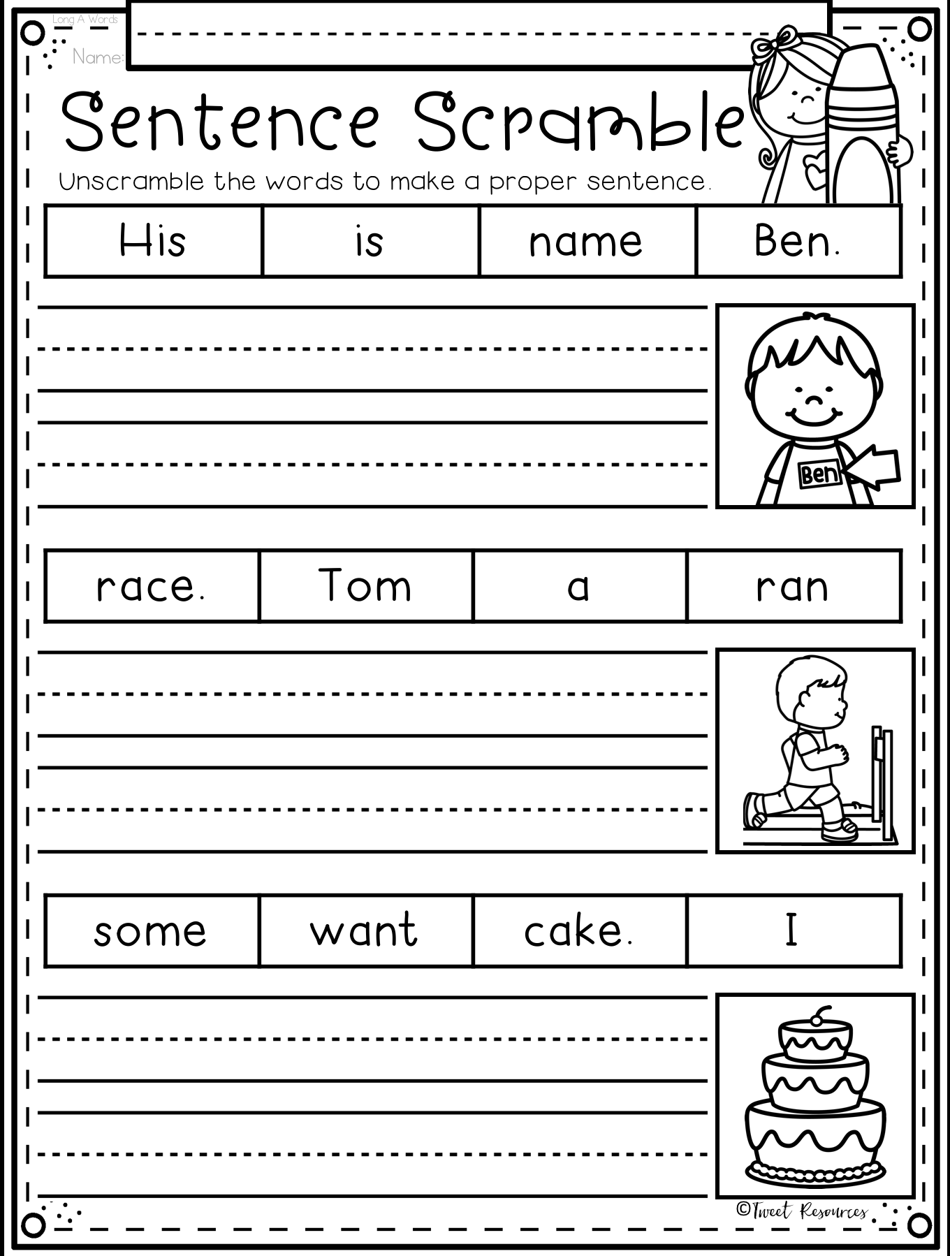 Writing Sentences Worksheets For 1st Grade Pdf